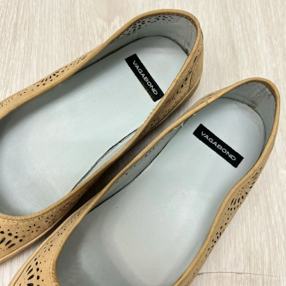 Vagabond Women’s EU 36 US 6 Perforated Floral Tan Casual Slip on Flats Loafers